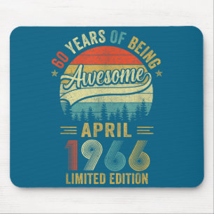 Vintage April 1966 60 Jahre alt 60. Geburtstag Män Mousepad