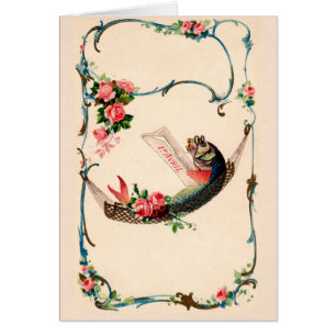 Vintage April-Fische in einer Hängematten-Karte