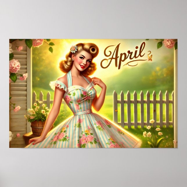 Vintage April Pin-Up Spring Garden Poster (Vorne)