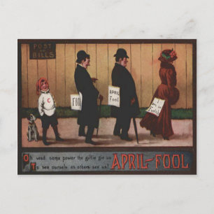 Vintage-Aprilscherz-Schild auf dem Rücken des Hund Postkarte