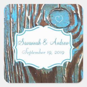 Vintage-Aqua-Altes-Scheunenholz-Save-the-Date-Sieg Quadratischer Aufkleber