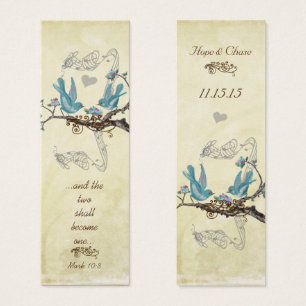 Vintage Aqua Bird Hot Pink Blooms Wedding Tags