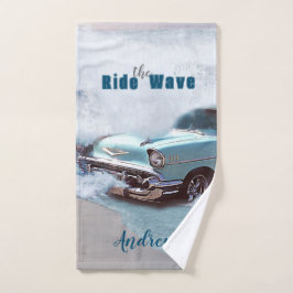 Vintage Aqua Car "Ride The Wave" Quote Ocean Beach Handtuch