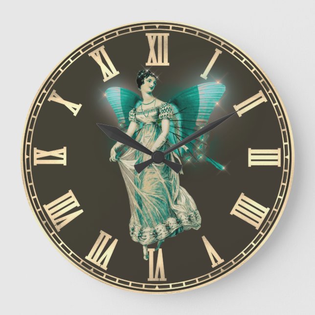Vintage Aqua Fairy Große Uhr (Vorderseite)