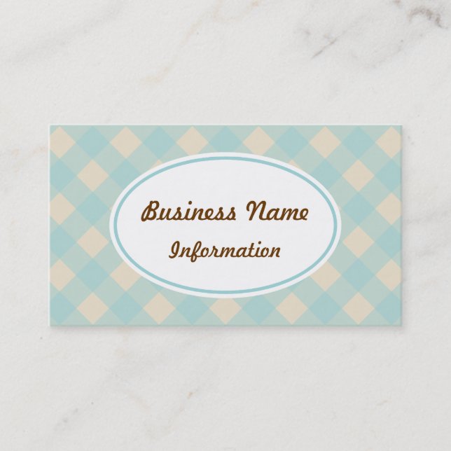 Vintage Aqua Gingham Business Card Visitenkarte (Vorderseite)