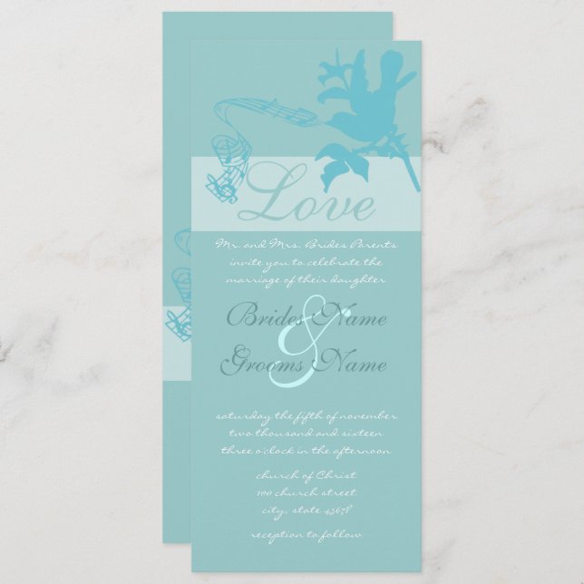 Vintage Aqua Love Bird Hochzeit Einladung (Vorne/Hinten)