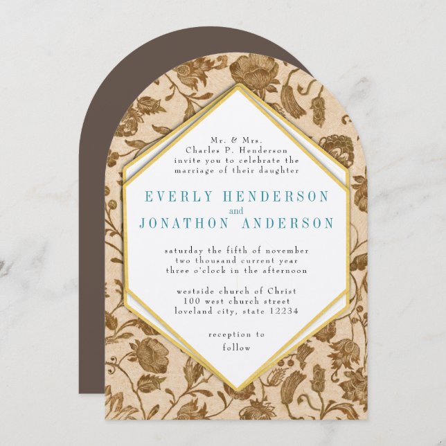 Vintage Aqua Red Love Bird-Pattern Hochzeit Einladung (Vorne/Hinten)