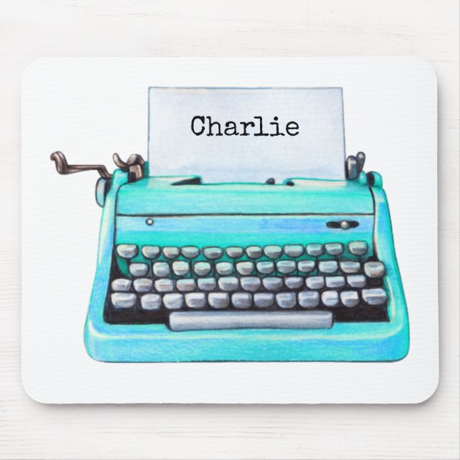 Vintage Aqua Schreibmaschine Retro Personalisiert  Mousepad (Vorne)