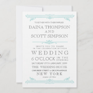 Vintage Aqua Turquoise Typografy Wedite Einladung