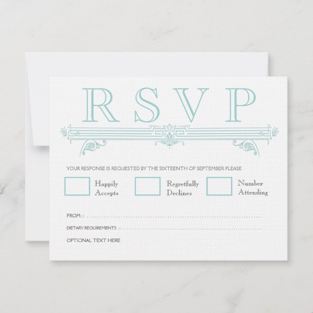 Vintage Aqua Turquoise Wedding RSVP Cards (Vorderseite)