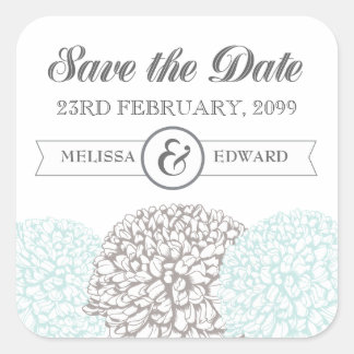 Vintage Aqua Zinnia-Blume Save the Date Stickers