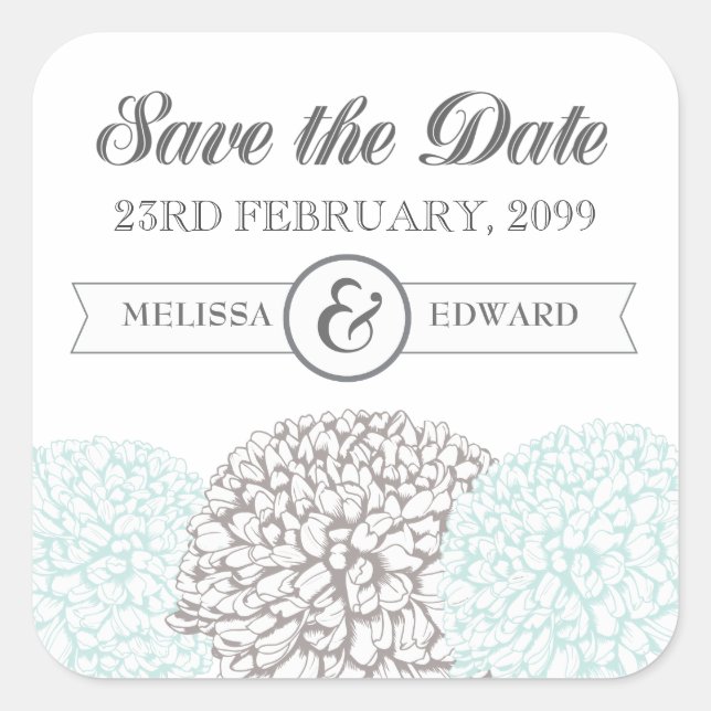 Vintage Aqua Zinnia-Blume Save the Date Stickers (Vorderseite)