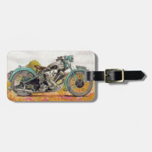 Vintage-Aquablau-Motorrad-Druck Gepäckanhänger