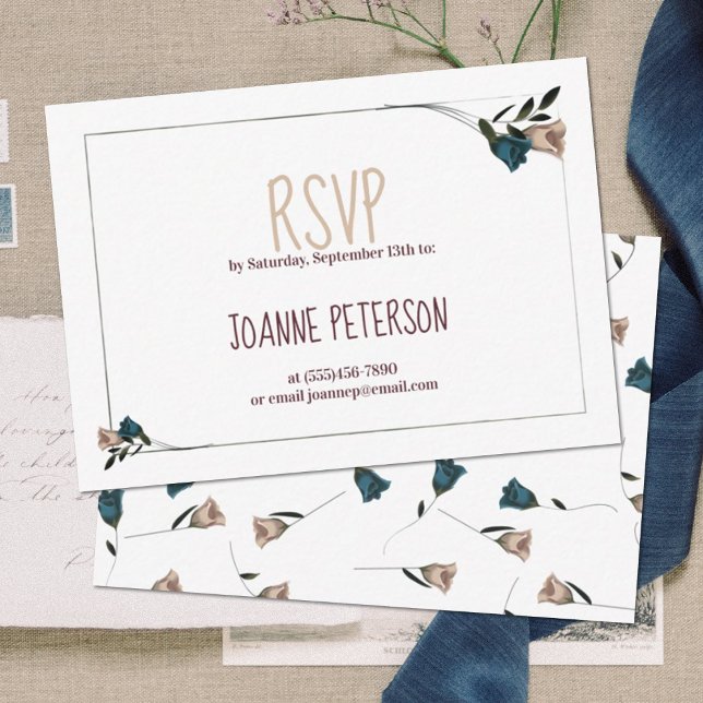 Vintage Aquamarine Beige UAWG-Umschließkarte Begleitkarte (teal, beige floral rsvp card, information enclosure card for teal beige bat mitzvah invitations)