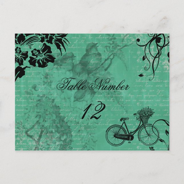 Vintage Aquamarine Bicycle Tischnummer Postkarte (Vorderseite)