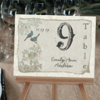 Vintage Aquamarine Birds Damask Hochzeit Tischnumm