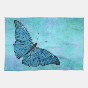Vintage aquamarine blaue Schmetterling 1800s Handtuch