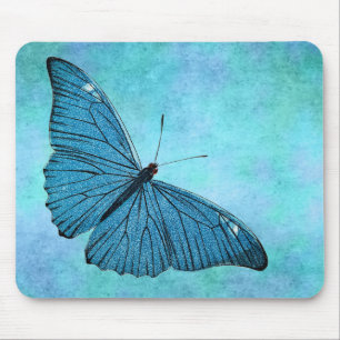 Vintage aquamarine blaue Schmetterling 1800s Mousepad