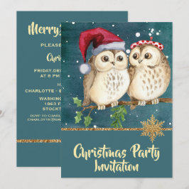 Vintage Aquamarine Blue Christmas Owls Party Einla Einladung