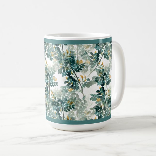 Vintage Aquamarine Foliage Blätter Elegantes Chic  Kaffeetasse (VorderseiteRechts)