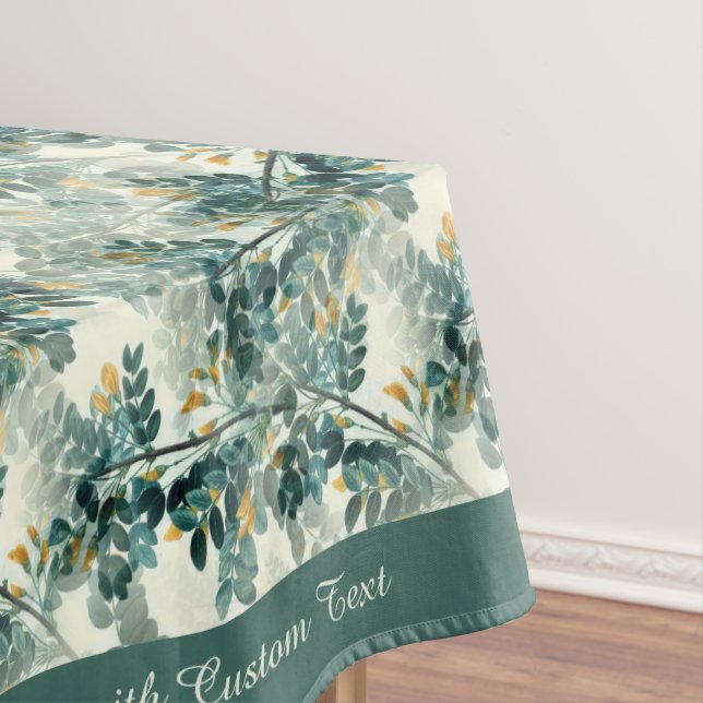 Vintage Aquamarine Foliage Blätter Elegantes Chic  Tischdecke (Beispiel)
