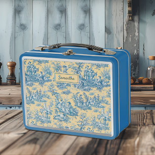 Vintage, aquamarine, gelbliche Joule Metall Brotdose