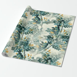 Vintage Aquamarine Green Foliage Blätter Elegantes Geschenkpapier