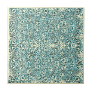 Vintage Aquamarine Pfauenfedern Jugendstil-Muster Fliese