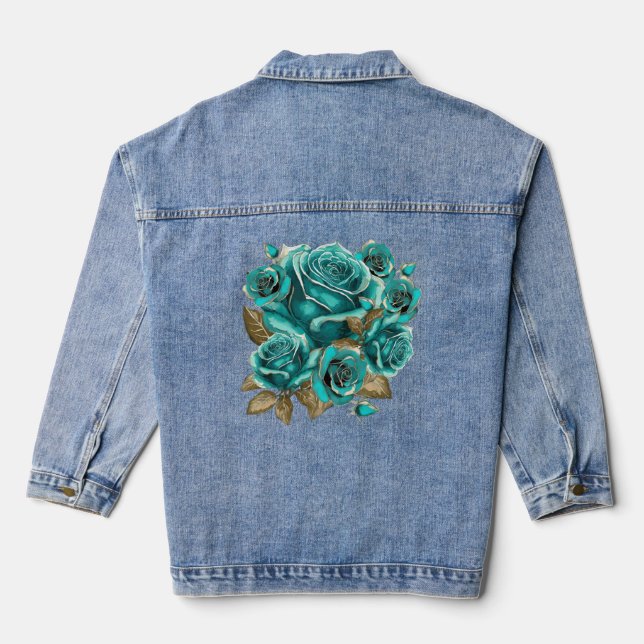 Vintage Aquamarine Rose Denim Jacket Jeansjacke (Rückseite)