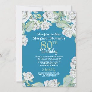 Vintage Aquamarine Rosen 80. Geburtstag Einladung