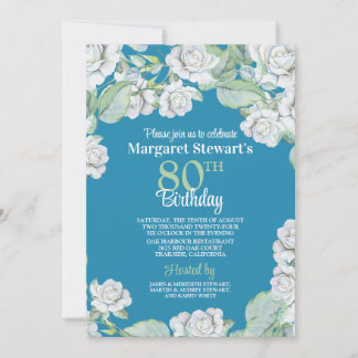 Vintage Aquamarine Rosen 80. Geburtstag Einladung