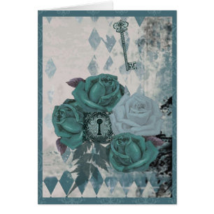 Vintage aquamarine Rosen-Karte