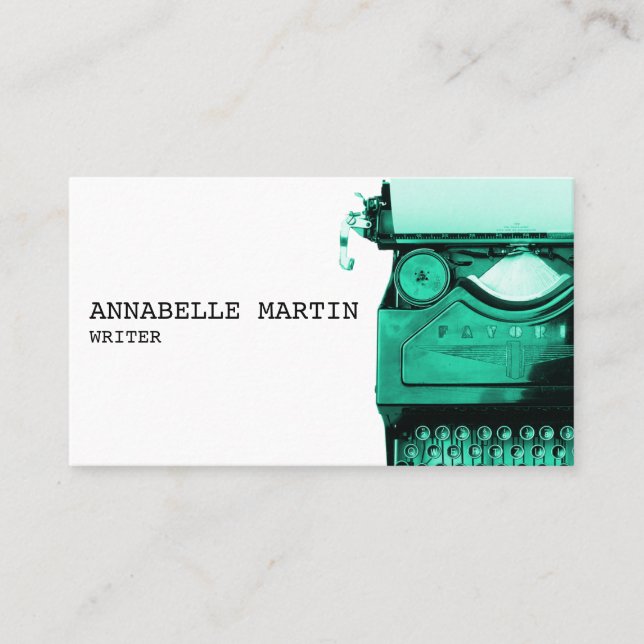 Vintage Aquamarine Schreibmaschinengeschäftskarte Visitenkarte (Vorderseite)