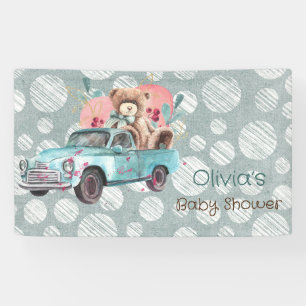 Vintage Aquamarine Truck Teddy Bear Babydusche Banner