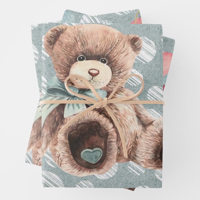 Vintage Aquamarine Truck Teddy Bear Babydusche Geschenkpapier Set (Beispiel)