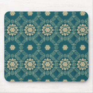 Vintage Aquamarine und beige Blumenstoffe Mousepad