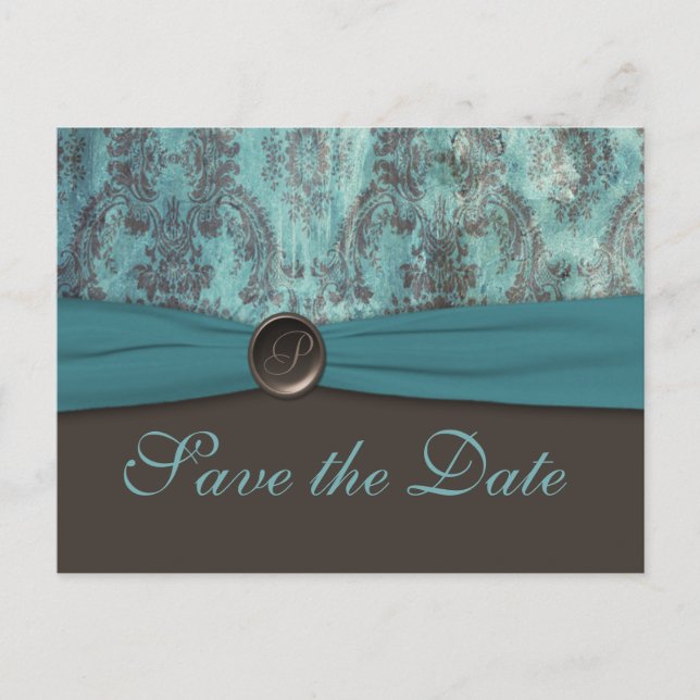 Vintage Aquamarine und braune Save the Date Postka Ankündigungspostkarte (Vorderseite)