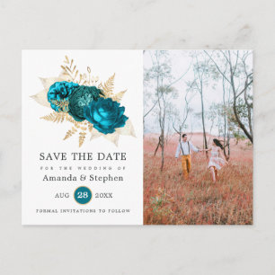 Vintage Aquamarine und goldene Blumenhochzeit Sich Postkarte