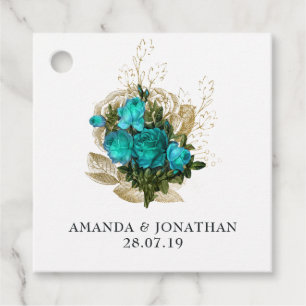 Vintage Aquamarine und goldene Blüten Geschenkanhänger
