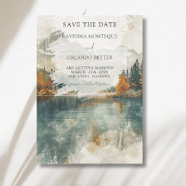 Vintage Aquarell Bergsee Hochzeit im Herbst Save The Date
