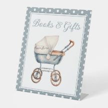 Vintage-Aquarell-blauer Kinderwagen personalisiert