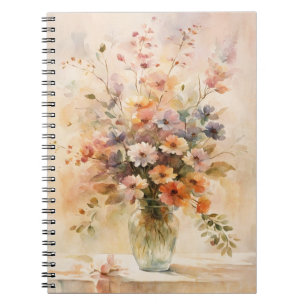 Vintage Aquarell-Blume in Glasvase Notizblock