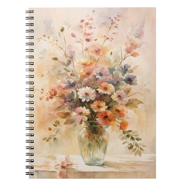 Vintage Aquarell-Blume in Glasvase Notizblock (Vorderseite)