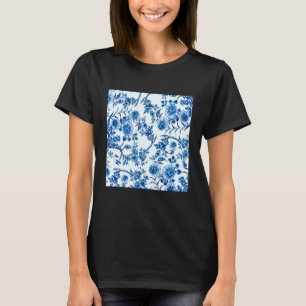 Vintage-Aquarell-Blumen-Blau-Weide T-Shirt