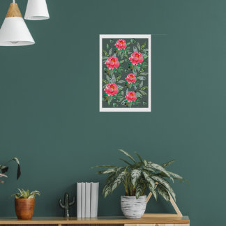 Vintage-Aquarell-Blumen-Blumenkunst rosa Pfingstro Poster
