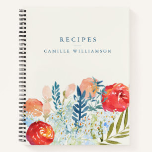 Vintage-Aquarell-Blumen-Hochzeitsdusche-Rezept  Notizbuch