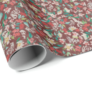 Vintage-Aquarell-Blumen Winterwiese (Rot) Geschenkpapier