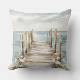VINTAGE-AQUARELL EINSAME PIER ZUM MEER KISSEN