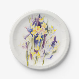 Vintage-Aquarell-Gelbe Osterglocken Frühling Pappteller