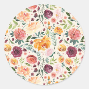Vintage-Aquarell-Herbstblüten-Muster Runder Aufkleber